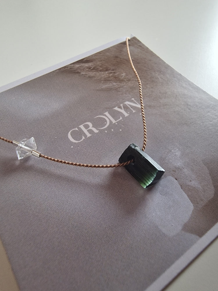 Bi Colour Tourmaline and Herkimer Diamond Silk Necklace