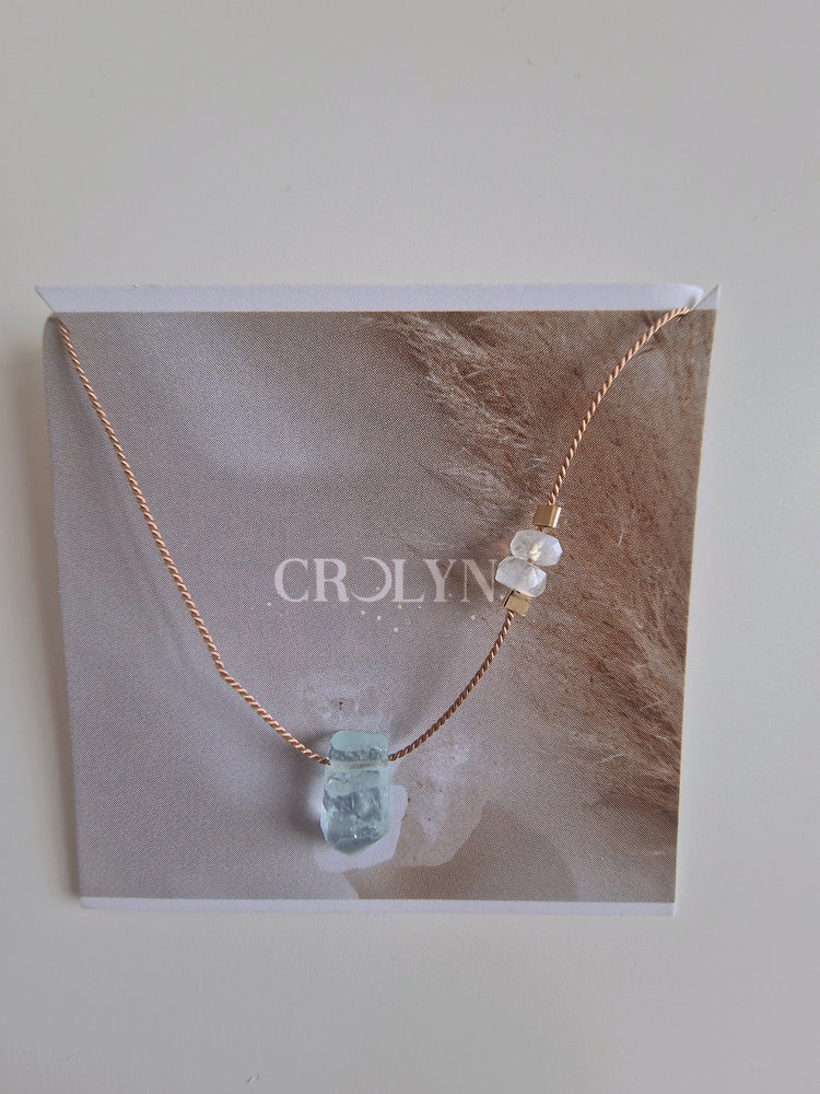 Aquamarine and Moonstone Silk Necklace