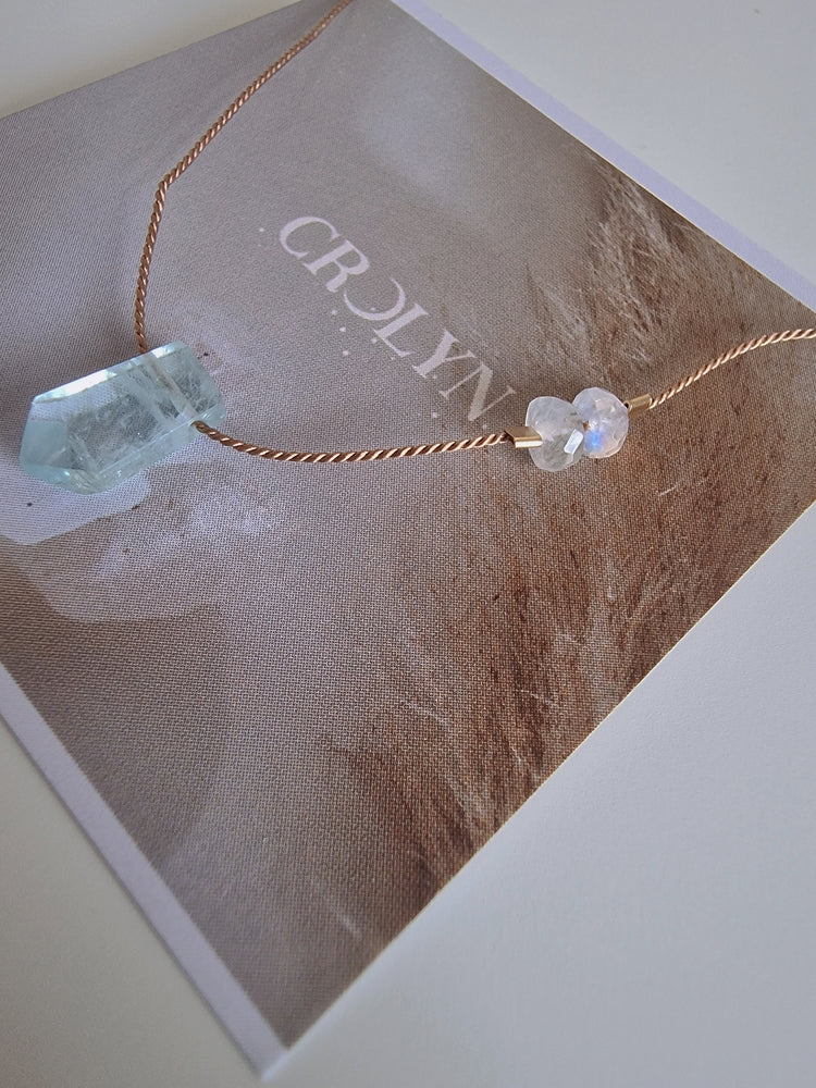 Aquamarine and Moonstone Silk Necklace